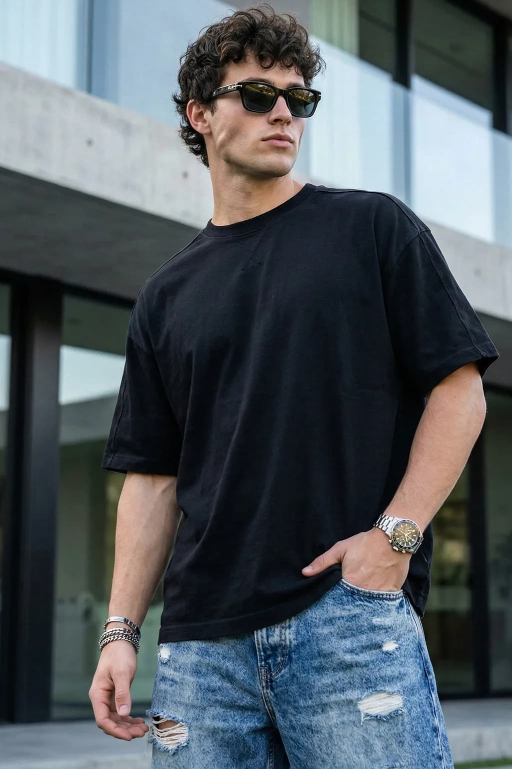 Black Plain Oversized T-shirt — 2
